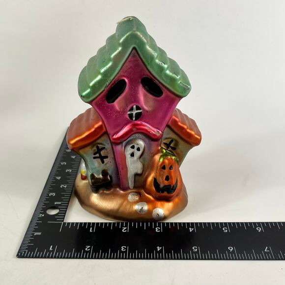 Halloween Haunted House Ghost Pumpkin Wax Candle Painted 5.75" Decor Display - Picture 11 of 14